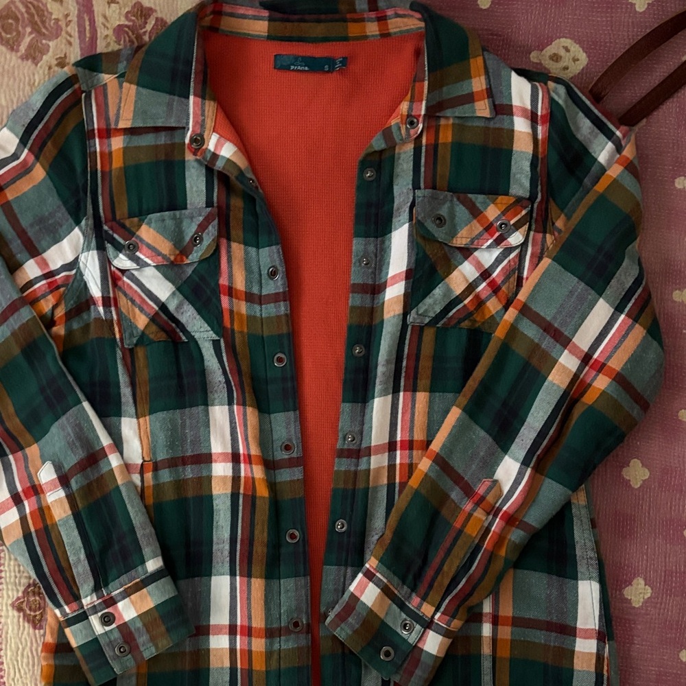 Prana Green and Orange Plaid Jacket